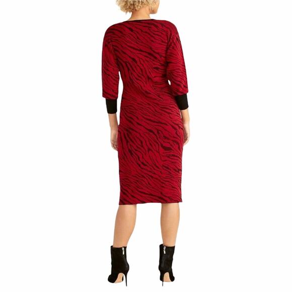 Rachel Roy Womens Sweater Dress Bernadette Knit Fitted Red Tiger Animal Print XS - Picture 3 of 12